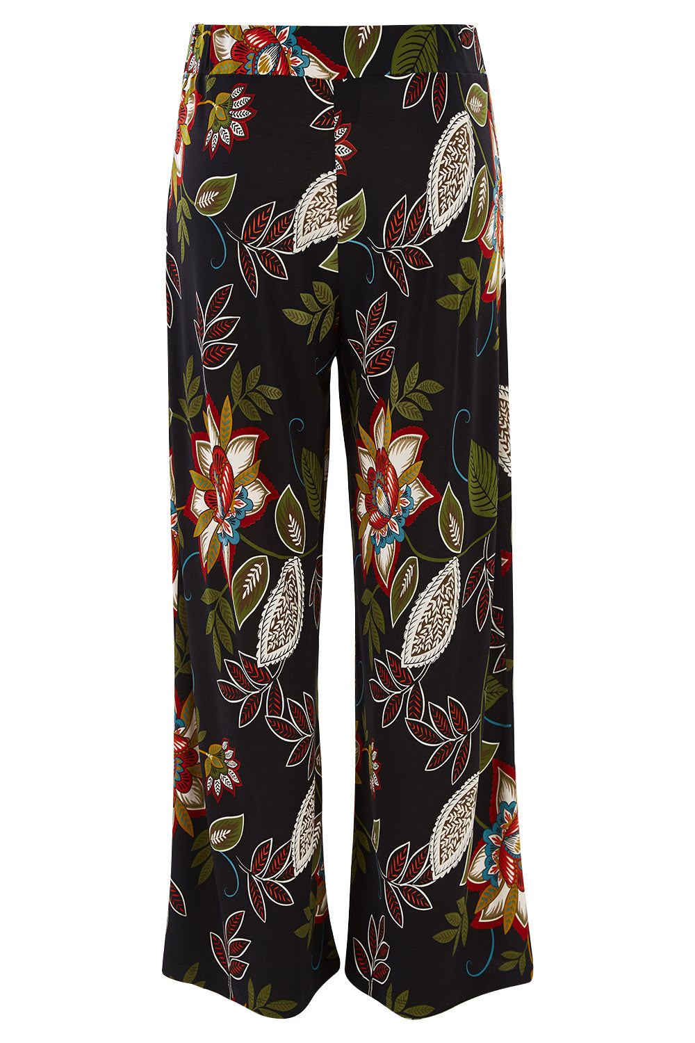 Product shot of the Falling Leaves Wide Leg Pant in colour Black (Black), from the back