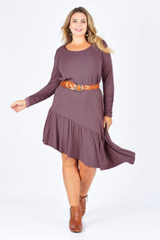 Model Fiona wearing size 16 of the Cruising With You Dress in colour Lavender (Black), from the front, showing the whole outfit