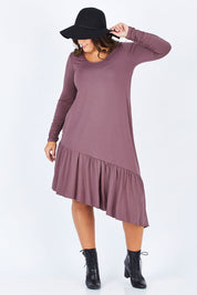 Model Stacey wearing size 12 of the Cruising With You Dress in colour Lavender (Black), from the front, showing the whole outfit