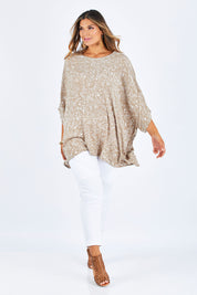 Model Palatina wearing size 14 of the On The Horizon Swing Top in colour Khaki (Green), from the front, showing the whole outfit
