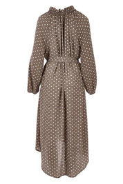 Product shot of the Going With The Flow Dress in colour Taupe, from the back