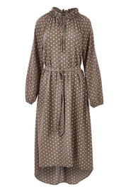 Product shot of the Going With The Flow Dress in colour Taupe, from the front