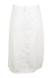 Product shot of the Happy Me Denim Skirt in colour White (White), from the back