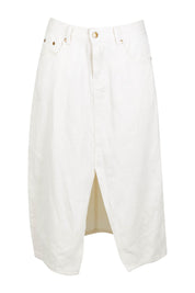 Product shot of the Happy Me Denim Skirt in colour White (White), from the front