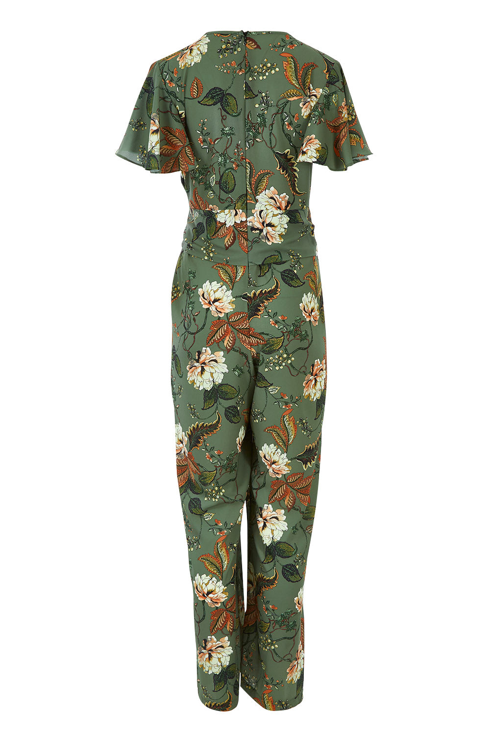 Product shot of the Sunday Picnic Jumpsuit in colour Olivefleur (Green), from the back