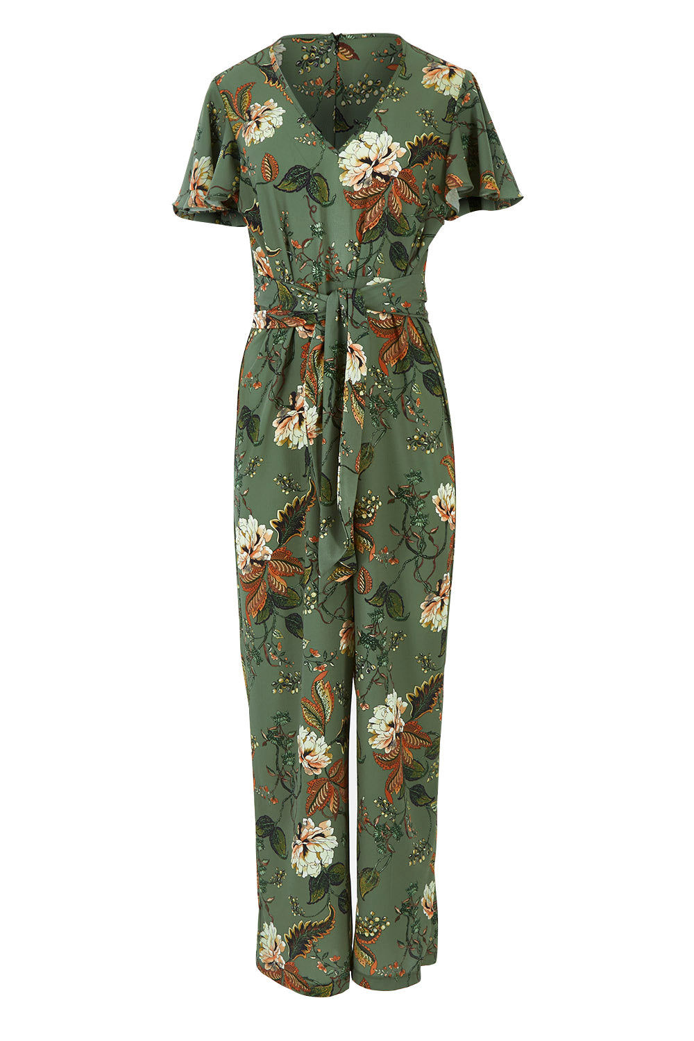 Product shot of the Sunday Picnic Jumpsuit in colour Olivefleur (Green), from the front