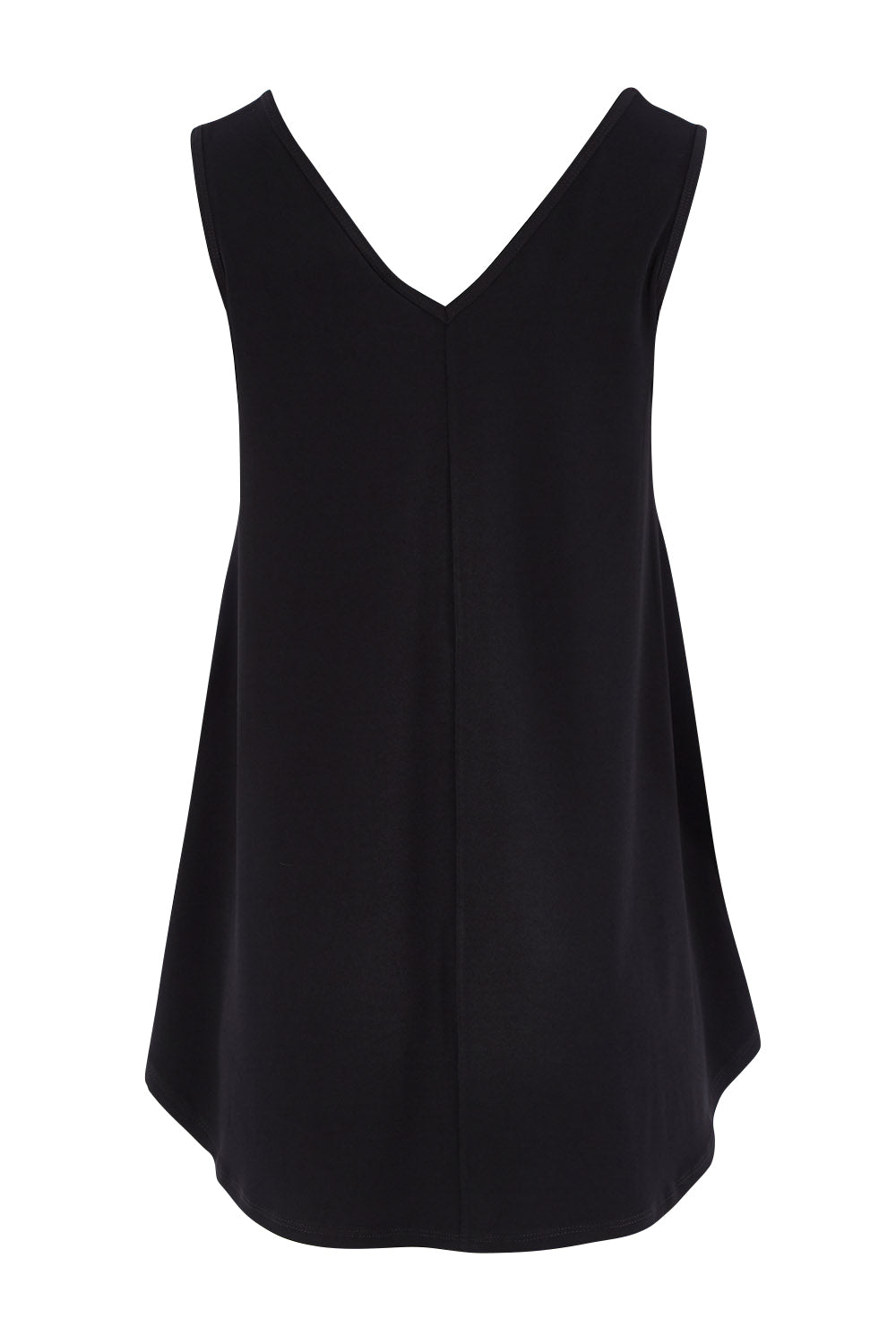 Product shot of The Wanderer In Me V Neck Travel Singlet in colour Black (Black), from the back