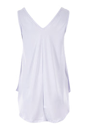 Product shot of The Wanderer In Me V Neck Travel Singlet in colour White (White), from the back