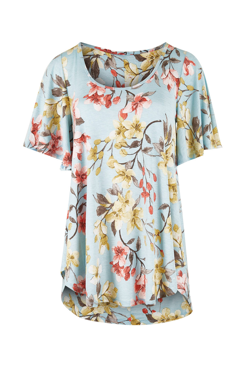 Product shot of the Free Falling Top in colour Blossom (Blue), from the front