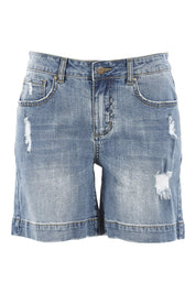 Product shot of the Youre Always There For Me Boyfriend Shorts in colour Denim (Blue), from the front
