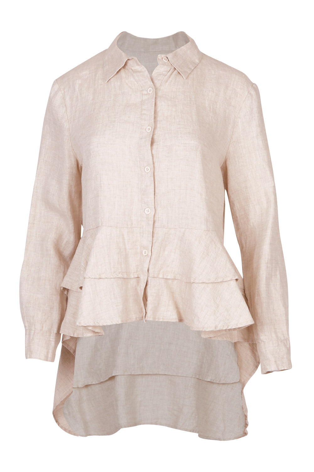 Product shot of the Peplum Top in colour Natural, from the front