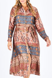 Model Palatina wearing size L of the Safari Dress in colour Imperial (Pink), from the front, cropped image