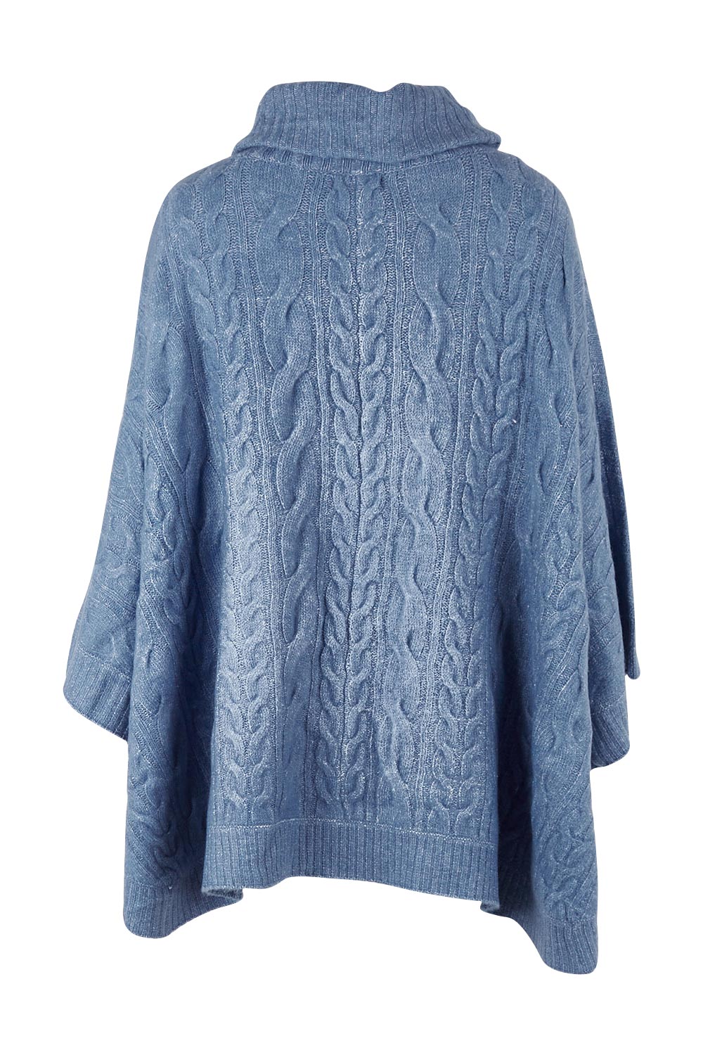 Product shot of the Claudine Poncho in colour Blue (Blue), from the back
