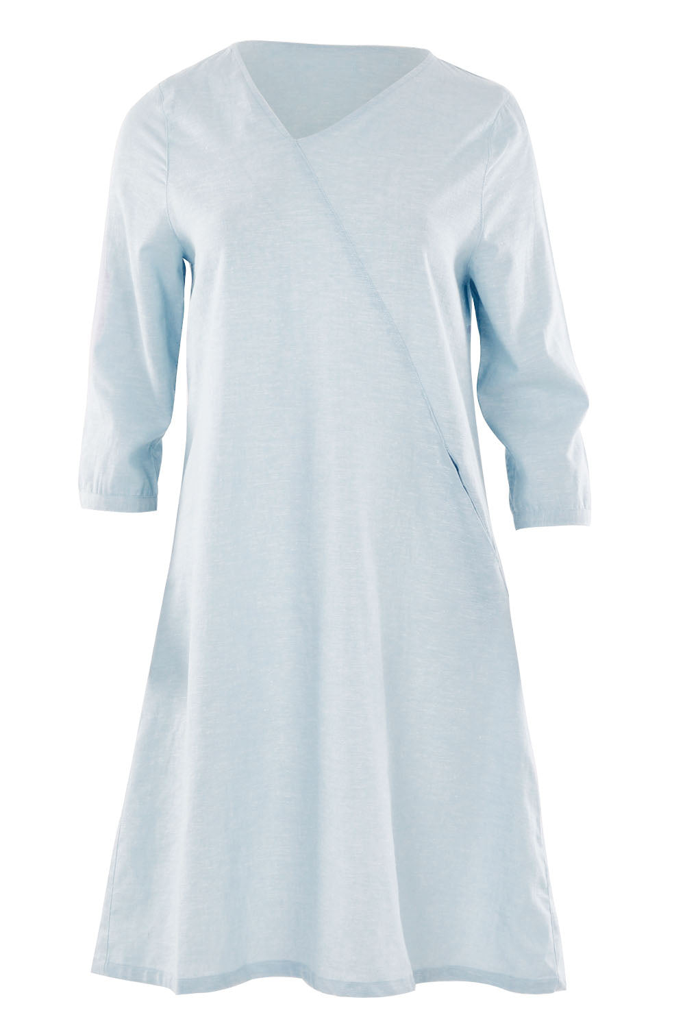 Product shot of the Gela Dress in colour Sky (Blue), from the front