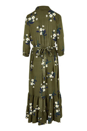 Product shot of the Primrose Olive Maxi Shirt Dress in colour Green (Green), from the back