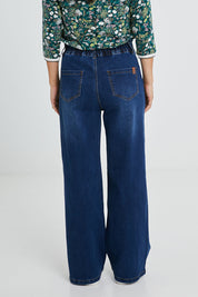 Model Katie wearing size 10 of the Wide Leg Jeans in colour Blue (Blue), from the back