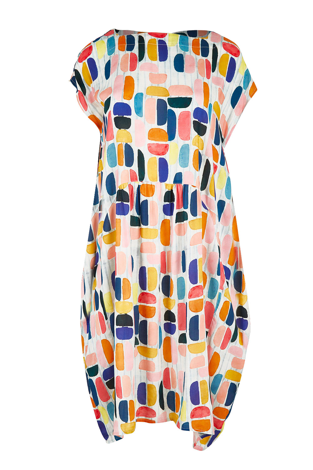 Product shot of the Abstract Print Dress in colour Multi (Blue), from the front