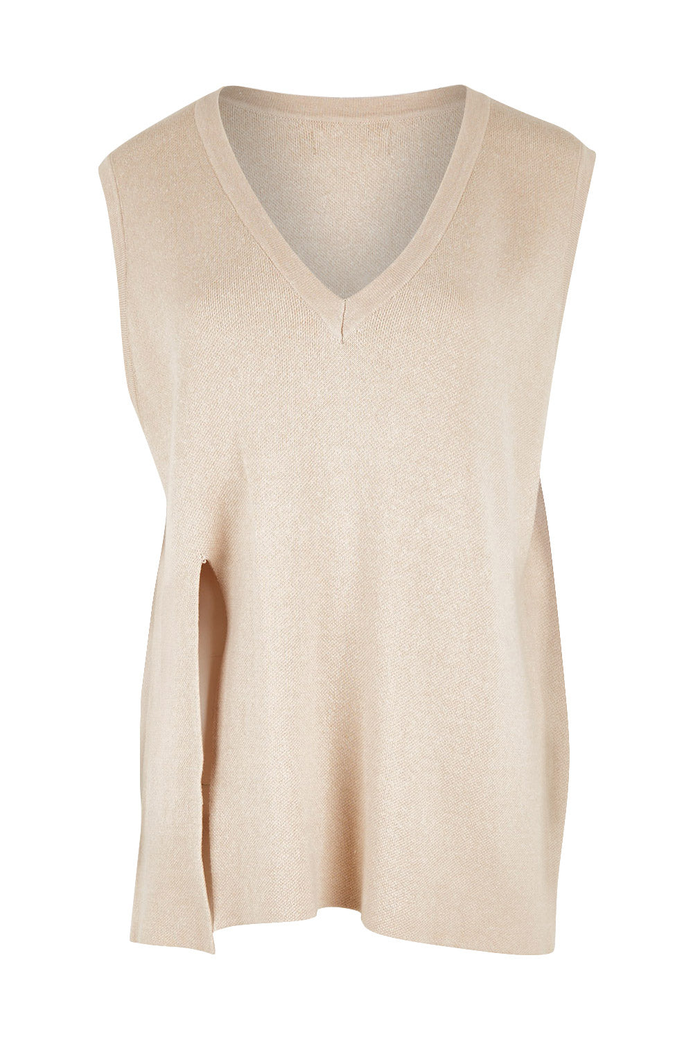 Product shot of the Cleo Vest in colour Oat, from the front