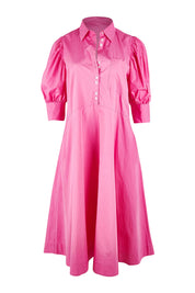 Product shot of the Primrose Dress in colour Superpink (Pink), from the front