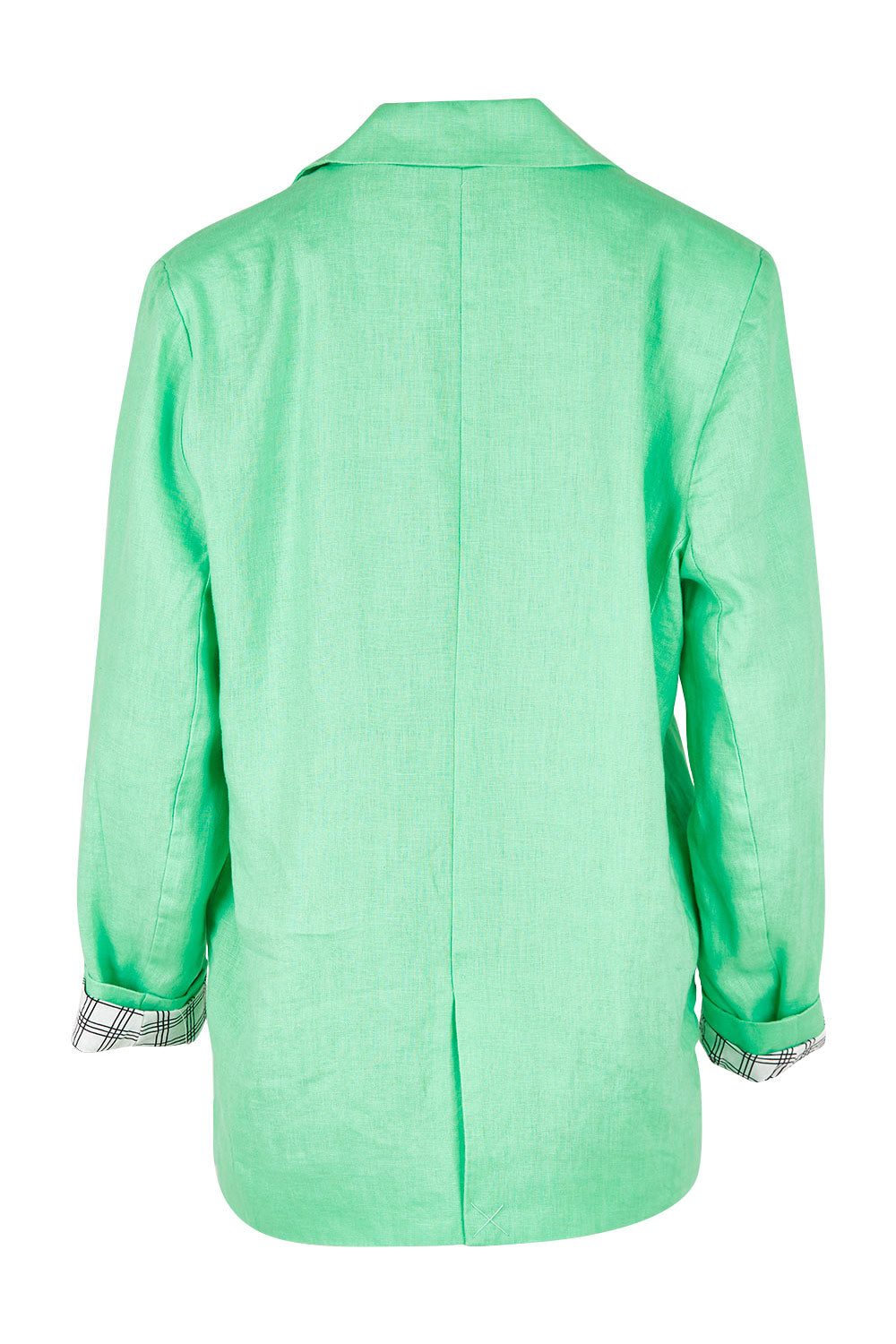 Product shot of the Millie Blazer in colour Blimegree (Green), from the back