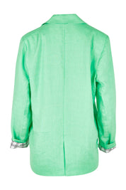 Product shot of the Millie Blazer in colour Blimegree (Green), from the back