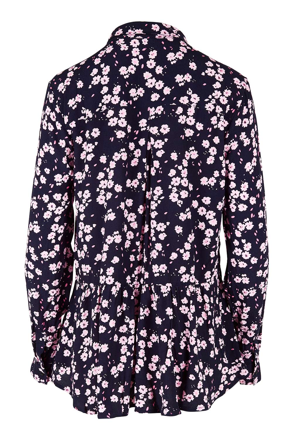 Product shot of the Eloise Floral Shirt in colour Navyfloral (Blue), from the back