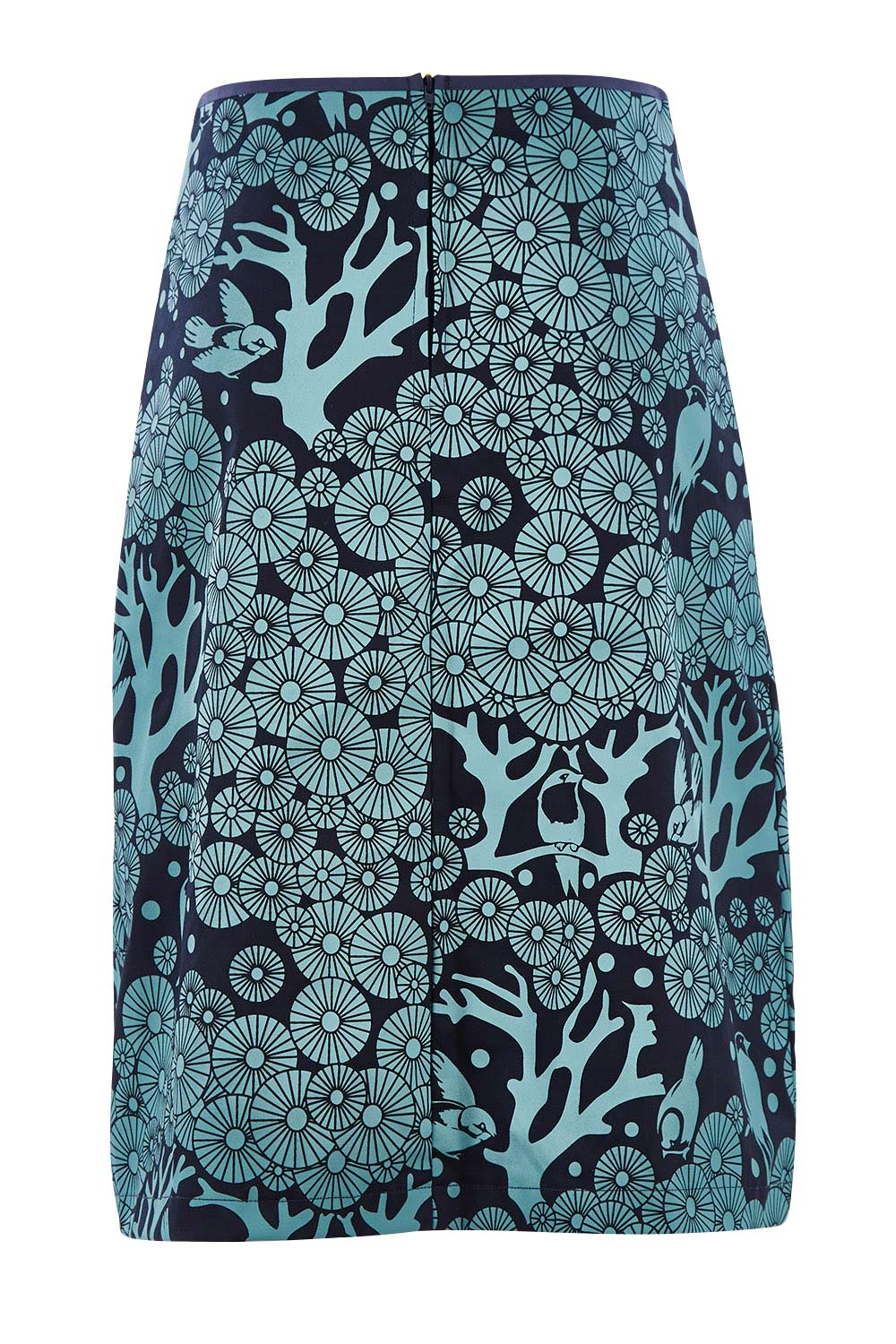 Product shot of the Avril Skirt Long Mikko in colour Greenink (Blue), from the back