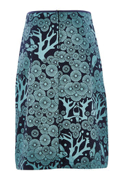 Product shot of the Avril Skirt Long Mikko in colour Greenink (Blue), from the back