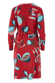 Product shot of the Fifty Wrap Dress in colour Fiftyred (Red), from the back