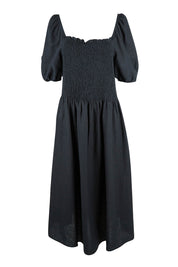 Product shot of the Ingrid Shoulder Dress in colour Coal (Black), from the front