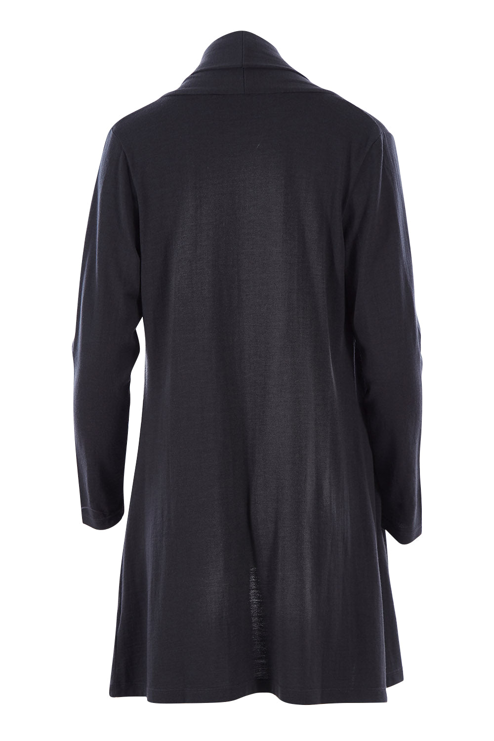 Product shot of the Living Large Merino Swing Cardi in colour Thunder (Grey), from the back