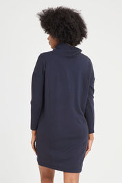 Model Aiyana wearing size S of the Soft Touch Dress in colour Truenavy (Blue), from the back