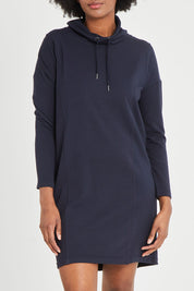 Model Aiyana wearing size S of the Soft Touch Dress in colour Truenavy (Blue), from the front, cropped image