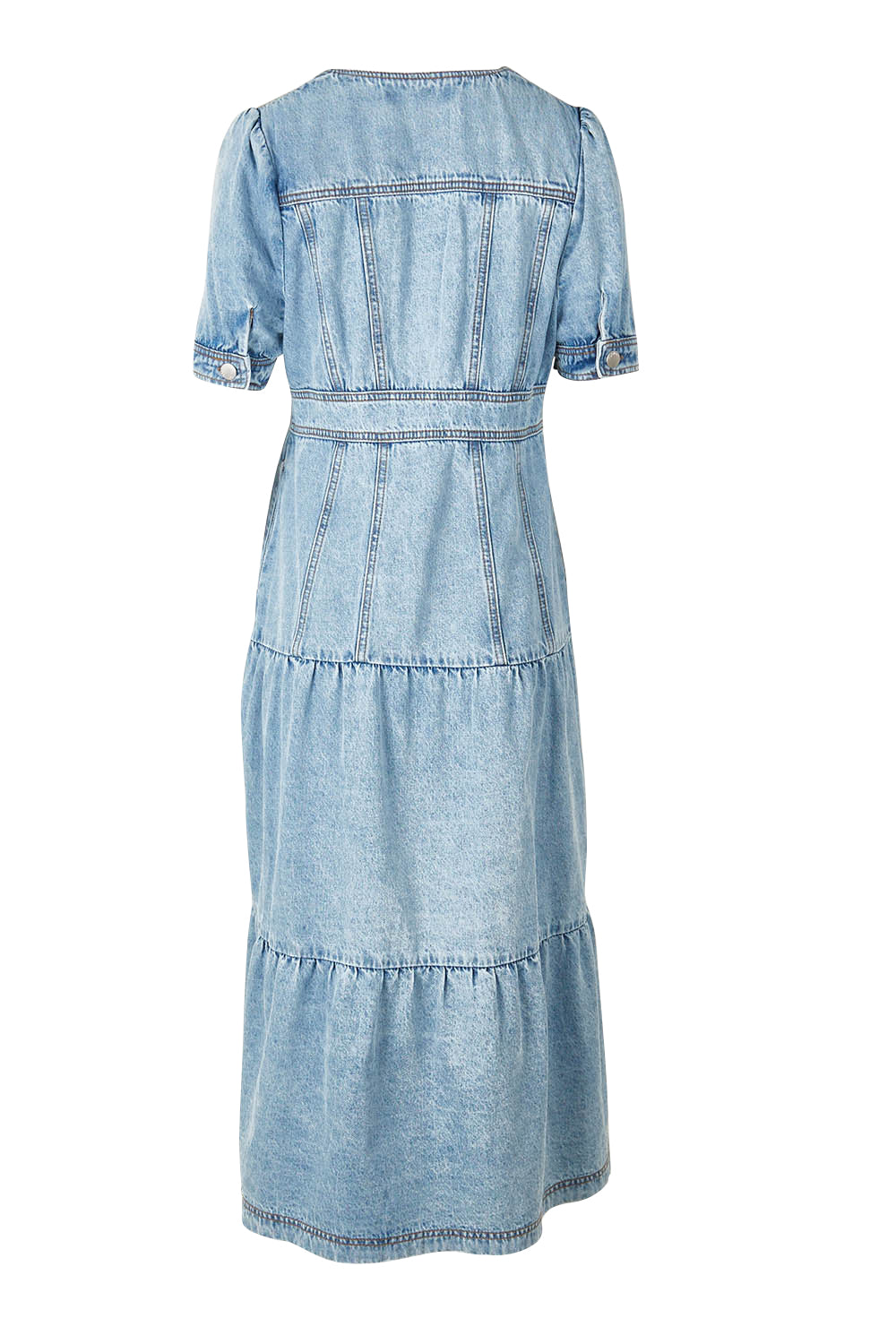 Product shot of the Astrid Denim Dress in colour Lightblue (Green), from the back