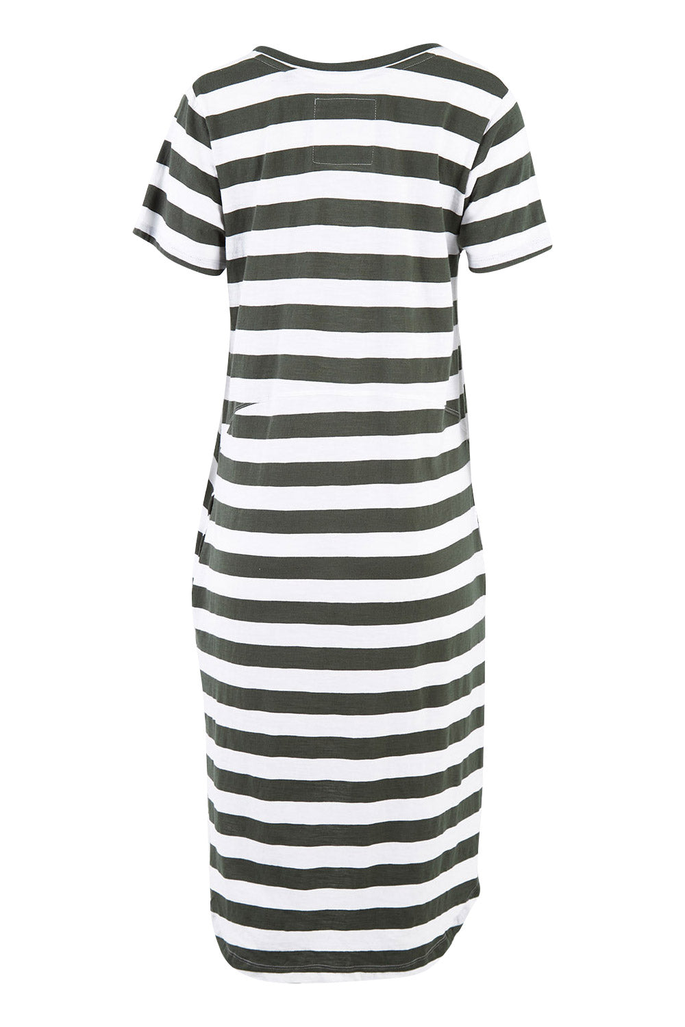 Product shot of the Elements Bayley Dress in colour Khakstripe (White), from the back