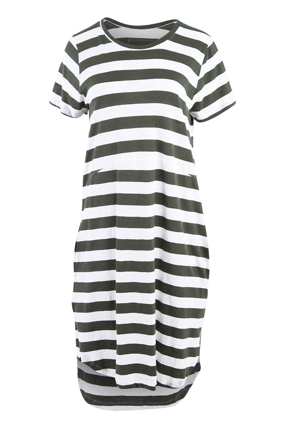 Product shot of the Elements Bayley Dress in colour Khakstripe (White), from the front