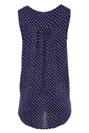 Product shot of the Martinike Sleeveless Top in colour NavyPolka (Blue), from the back