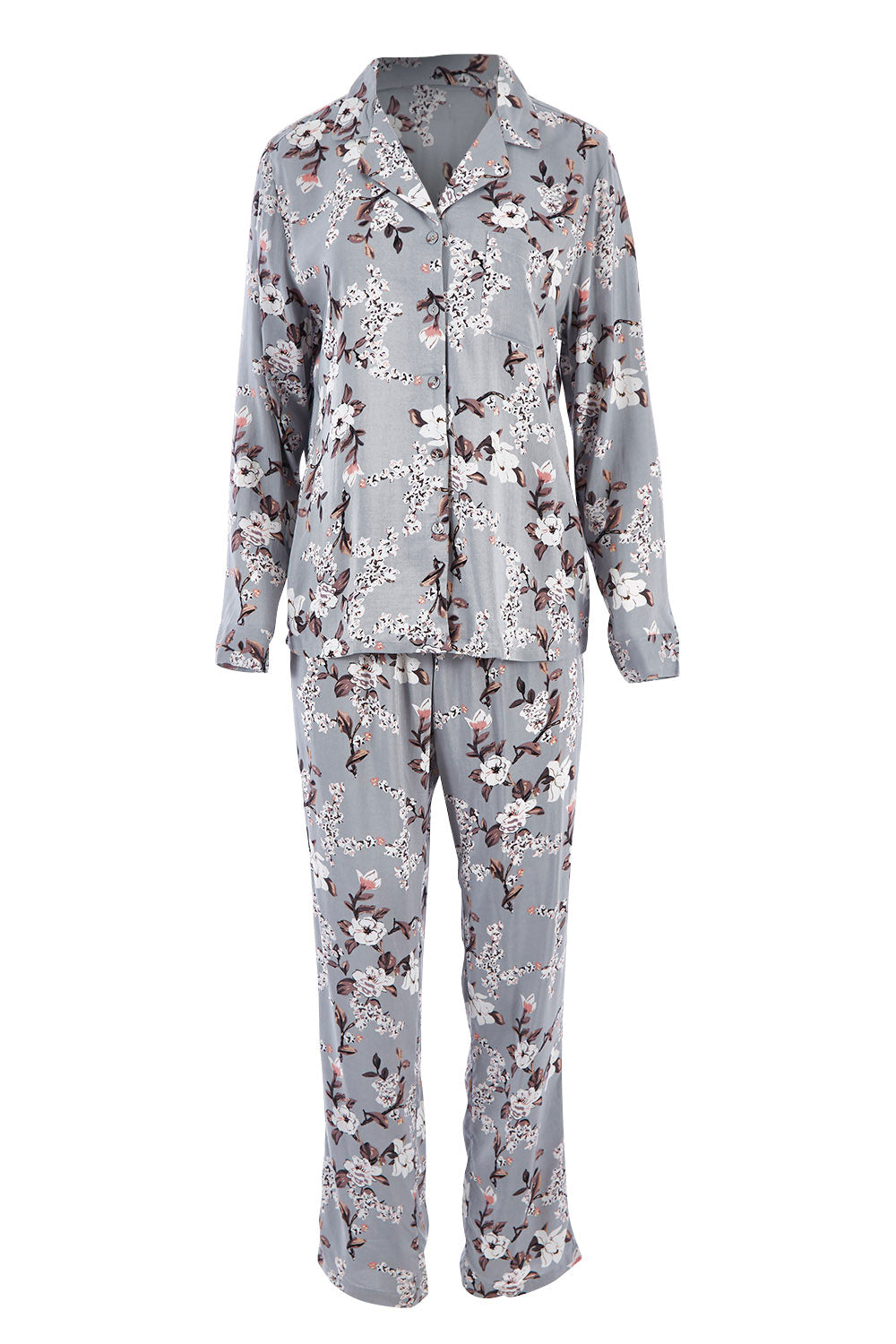 Product shot of the Rayna Pj Boxed Set in colour Floral (Grey), from the front