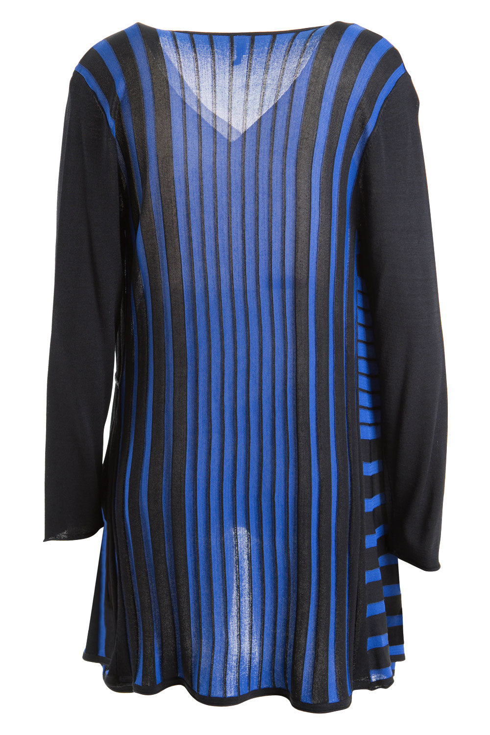 Product shot of the Striped Drape Cardigan in colour Cobalt (Blue), from the back