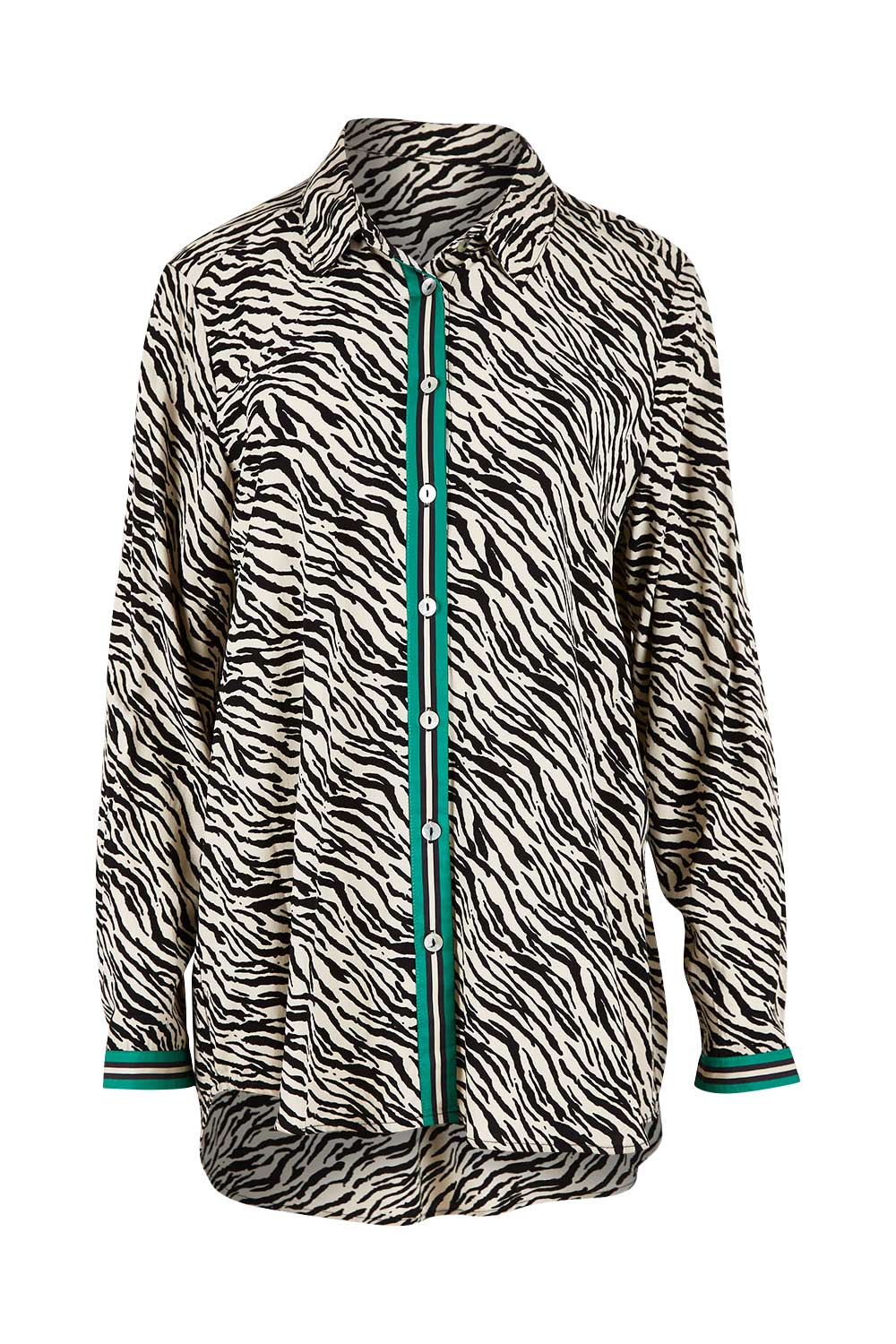 Product shot of the Animal Shirt With Green Trim in colour Emerald (Green), from the front