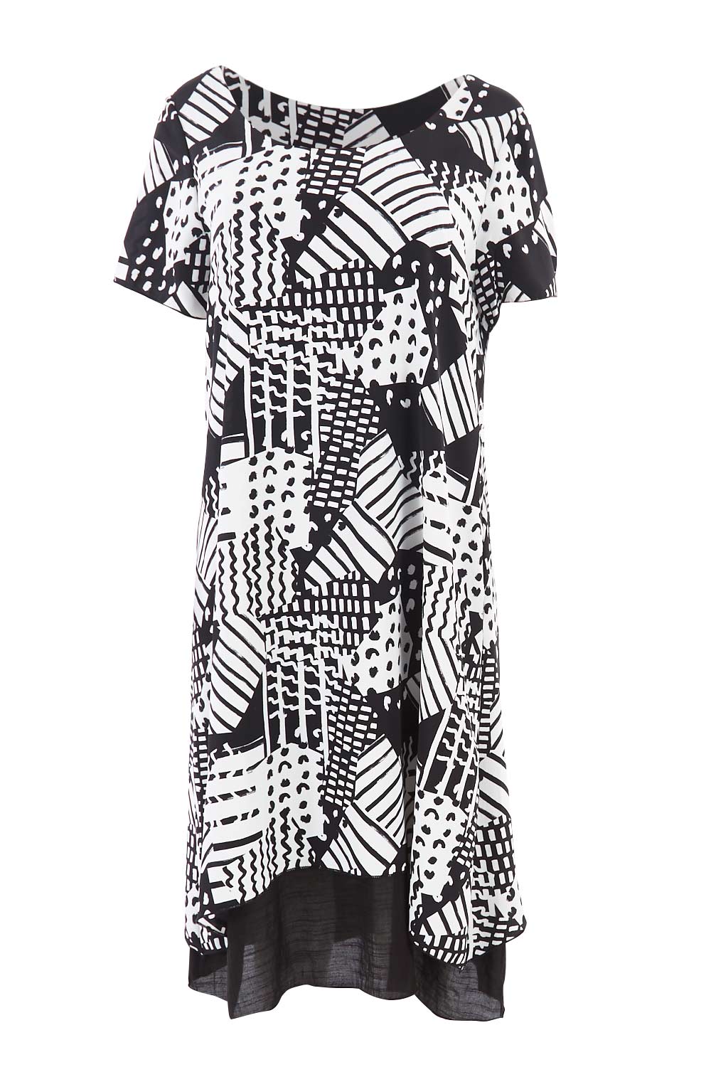 Product shot of the Patterned Dress in colour BlackWhite (Black), from the front