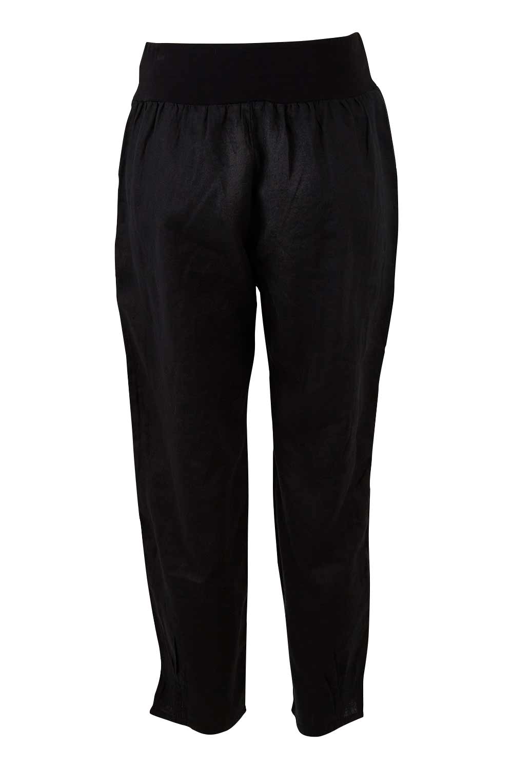 Product shot of the Pull On Linen Pant in colour Black (Black), from the back