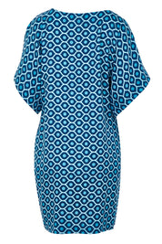 Product shot of the Bell Sleeve Tunic Dress in colour TearDrop (Blue), from the back