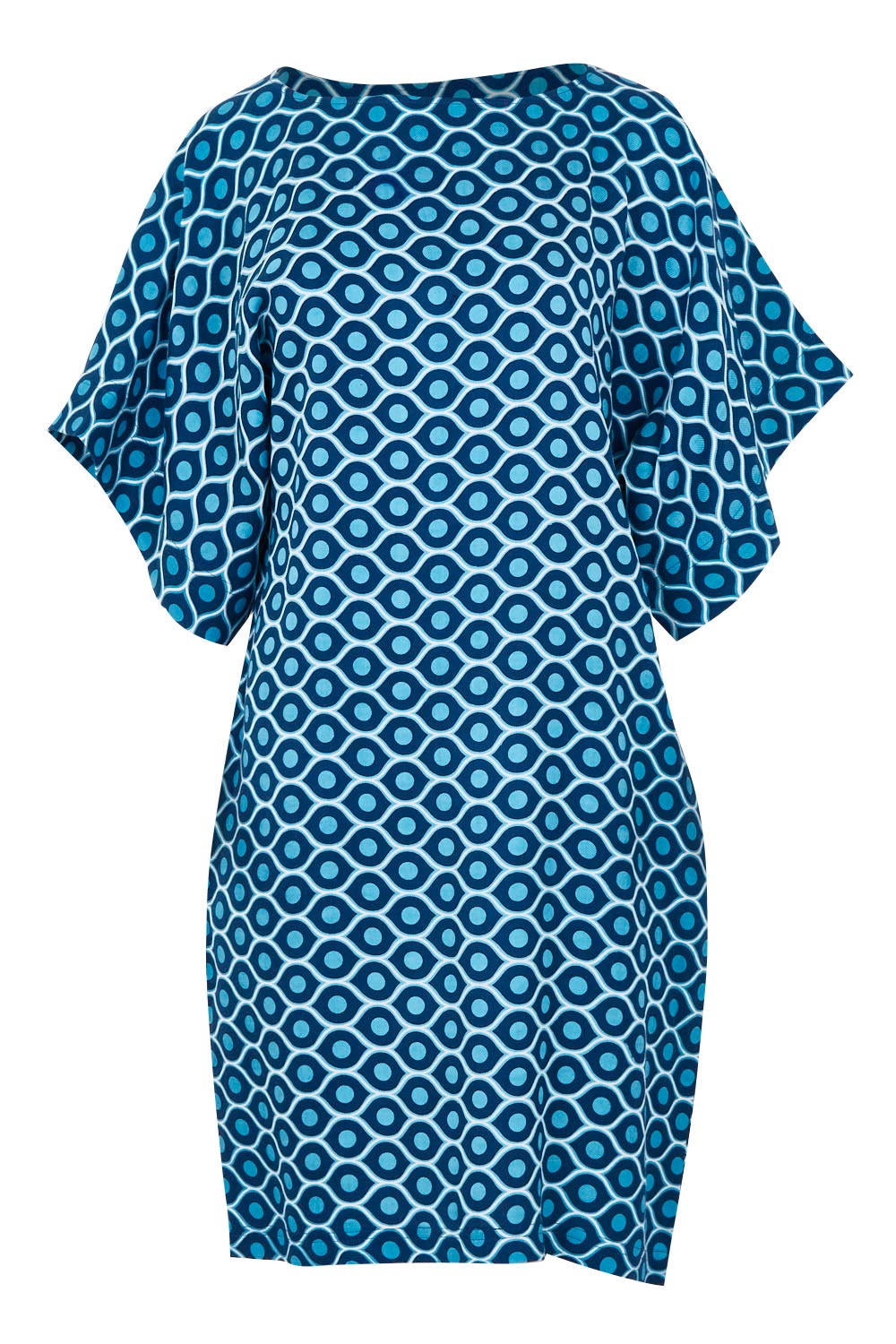 Product shot of the Bell Sleeve Tunic Dress in colour TearDrop (Blue), from the front