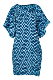 Product shot of the Bell Sleeve Tunic Dress in colour TearDrop (Blue), from the front