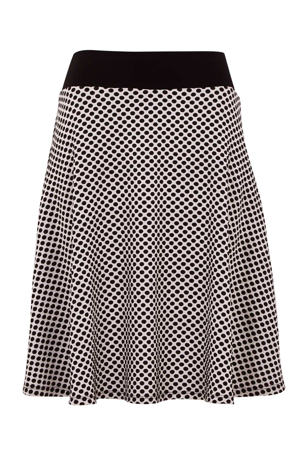 Product shot of the Spotted A Line Skirt in colour Spotted (White), from the front