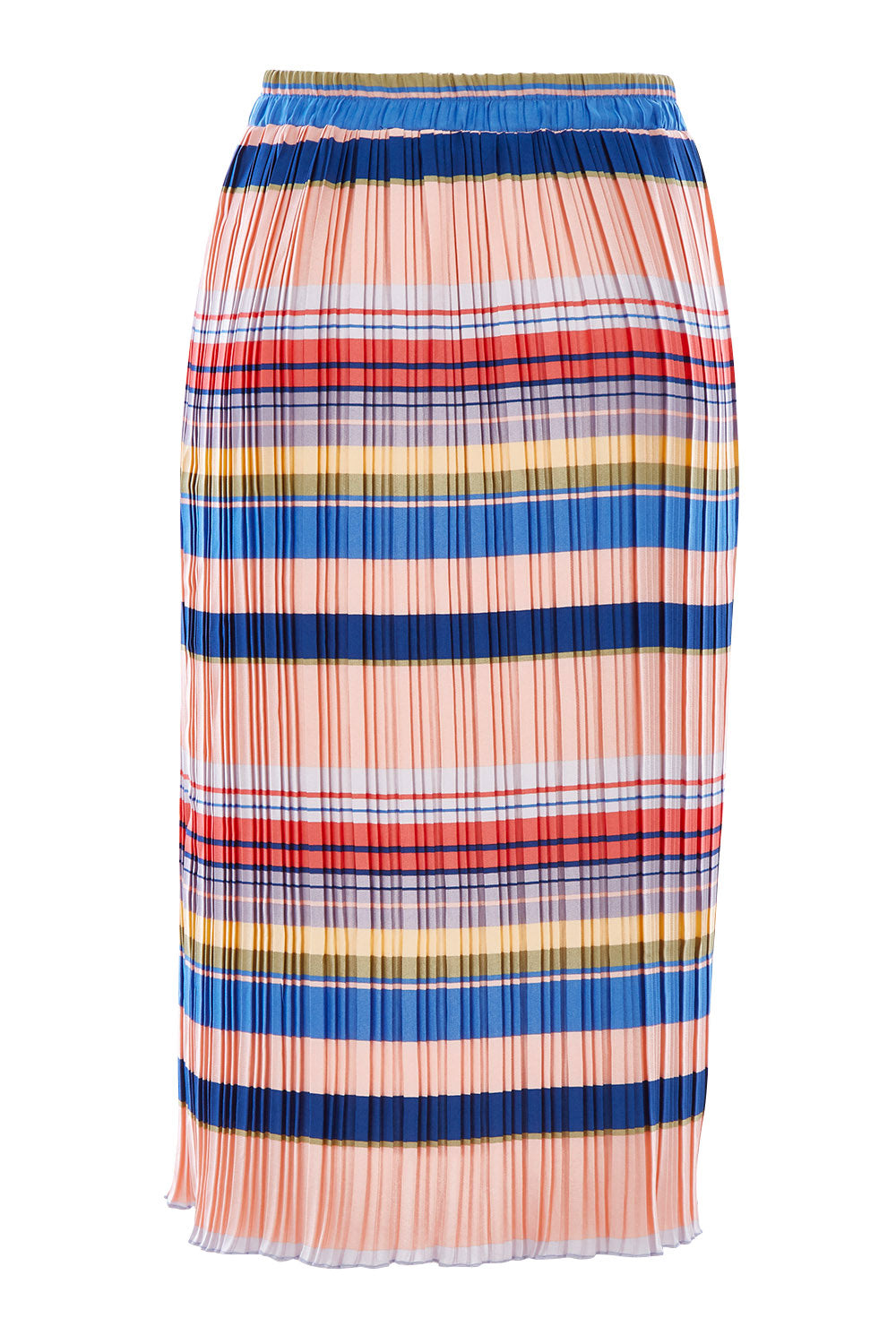 Product shot of the Pleated Stripe Skirt in colour Pleated (Pink), from the back