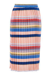 Product shot of the Pleated Stripe Skirt in colour Pleated (Pink), from the back
