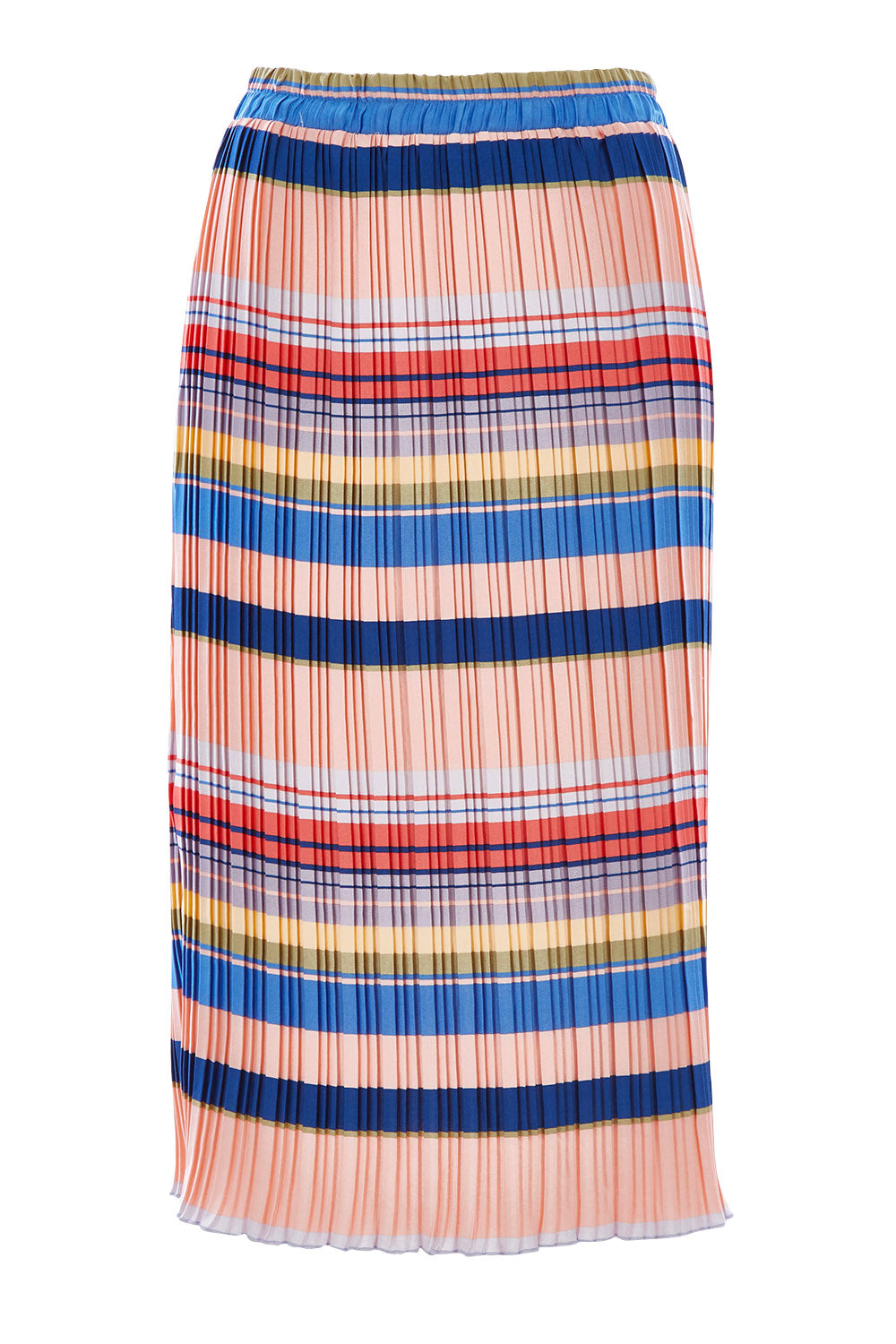 Product shot of the Pleated Stripe Skirt in colour Pleated (Pink), from the front