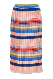 Product shot of the Pleated Stripe Skirt in colour Pleated (Pink), from the front